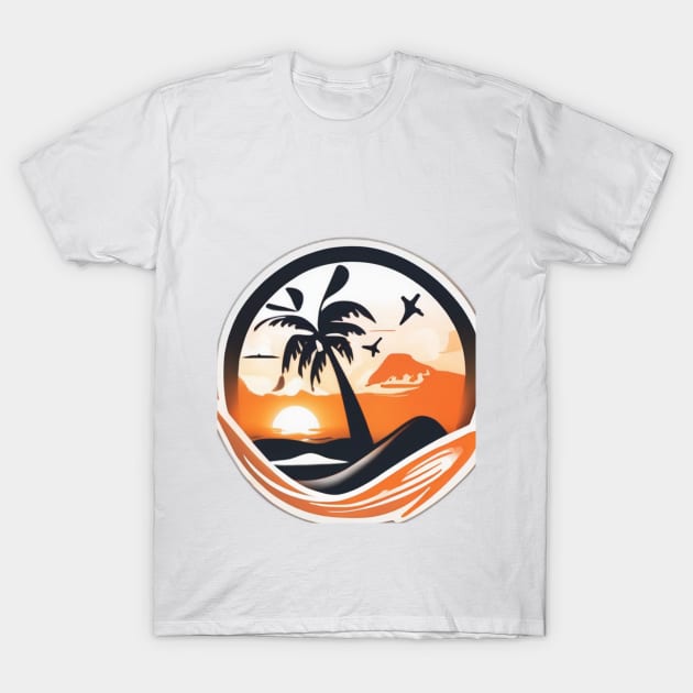 Tropical Sunset Paradise Circle Design No. 780 T-Shirt by cornelliusy